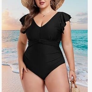ZOMVA  One Piece Tummy Control Bathing Suit Ruffle Sleeve Full Coverage Swimwear